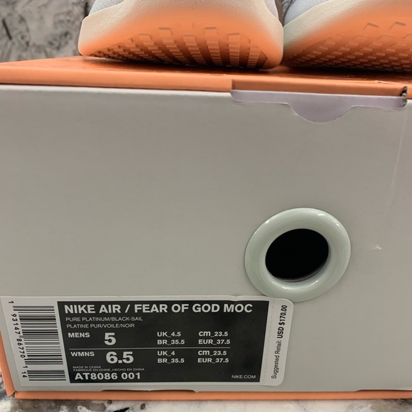 Nike FEAR OF GOD MOC sz 6.5 Pure Platinum - Picture 3 of 9